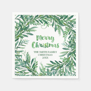 グリーンウォーターカラー熱帯離れクリスマスナプキン スタンダードカクテルナプキン