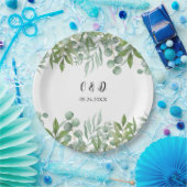 グリーンウォーターカラー結婚リーフの紙プレート ペーパープレート (パーティー)