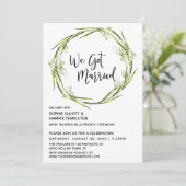 グリーンウォーターカラー花輪 私たち結婚しました タイポグラフィ 招待状 (スタンド正面)