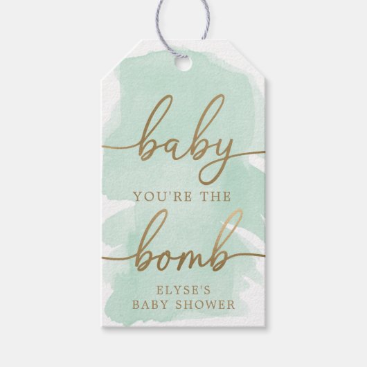 グリーンウォーターカラー金ゴールドバスボムメッセージカード ギフトタグ (正面)