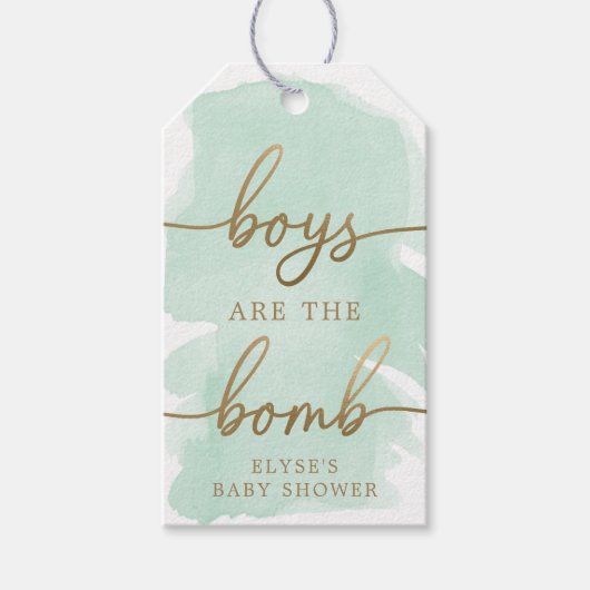 グリーンウォーターカラー金ゴールドバスボムメッセージカード ギフトタグ (正面)