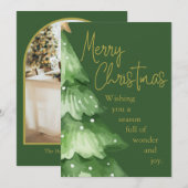 グリーンウォーターカラー クリスマス ホリデー カード (正面/裏面)
