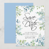 グリーンウォーターカラー・セーブ・ザ・デート・テンプレート 招待状 (正面/裏面)