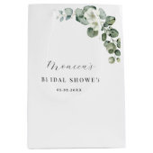 グリーンウォーターカラー ユーカリ フラワー ブライダルシャワー ミディアムペーパーバッグ (正面)