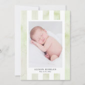 グリーンウォーターストライプカラーモダンの誕生発表 招待状 (正面)