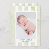 グリーンウォーターストライプカラーモダンの誕生発表 招待状 (正面/裏面)