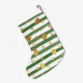 グリーンウォーターストライプカラー金ゴールドドットホリデーパターン スモールクリスマスストッキング (裏面 (吊り時))