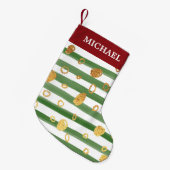 グリーンウォーターストライプカラー金ゴールドドットホリデーパターン スモールクリスマスストッキング (正面 (吊り時))