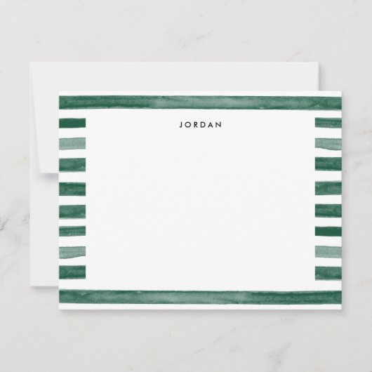 グリーンウォーターストライプカラーTHANK YOU NOTEカード 出欠カード (正面)