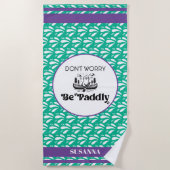 グリーンウォーターストライプパターンレトロカヌートター名 ビーチタオル (正面)