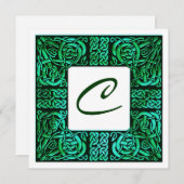 グリーンウォーターズケルト結び糸細工結婚式招待状 招待状 (正面/裏面)