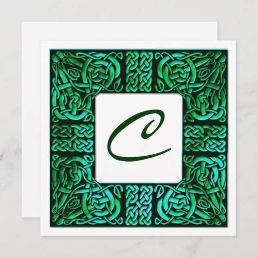 グリーンウォーターズケルト結び糸細工結婚式招待状 招待状 (正面/裏面)