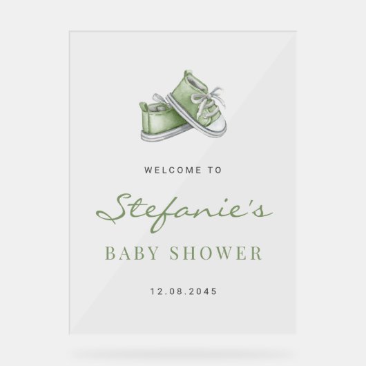 グリーンウォーターベビーシューズベビーシャワー アクリルサイン (正面)