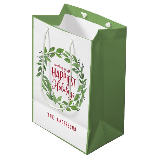 グリーンウォーターリースで最も幸せな休日の中間g ミディアムペーパーバッグ (正面アングル)