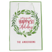 グリーンウォーターリースで最も幸せな休日の中間g ミディアムペーパーバッグ (正面)