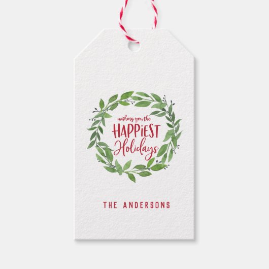 グリーンウォーターリースで最も幸せな休日 ギフトタグ (正面)