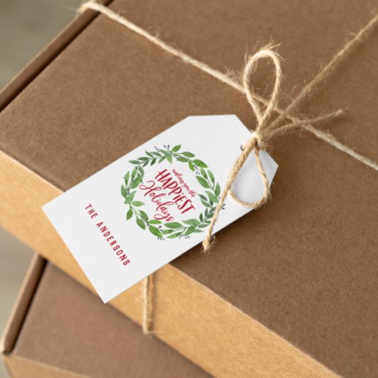 グリーンウォーターリースで最も幸せな休日 ギフトタグ