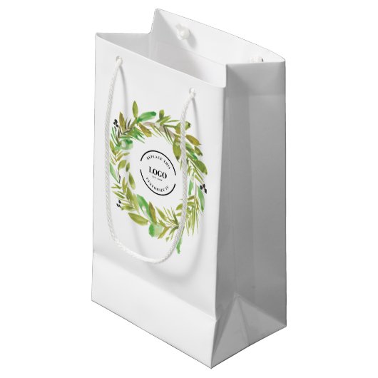 グリーンウォーターリースビジネスロゴクリスマス スモールペーパーバッグ (正面アングル)