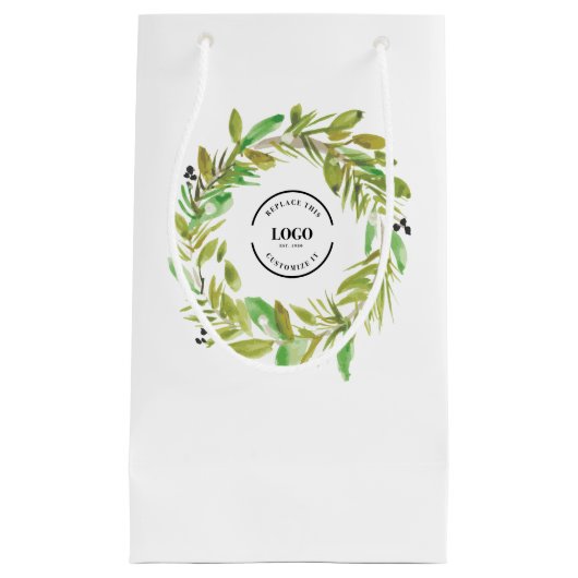 グリーンウォーターリースビジネスロゴクリスマス スモールペーパーバッグ (正面)