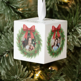 グリーンウォーターリースフォトクリスモダンマス キューブオーナメント