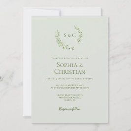 グリーンウォーターリースモノグラム結婚ズ 招待状