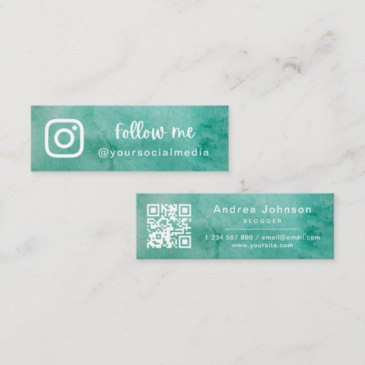 グリーンウォーター後を追カラーソーシャルメディアQRコードはっきりした スキニー名刺 (正面/裏面)