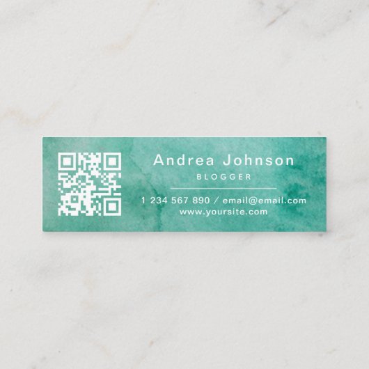 グリーンウォーター後を追カラーソーシャルメディアQRコードはっきりした スキニー名刺 (裏面)