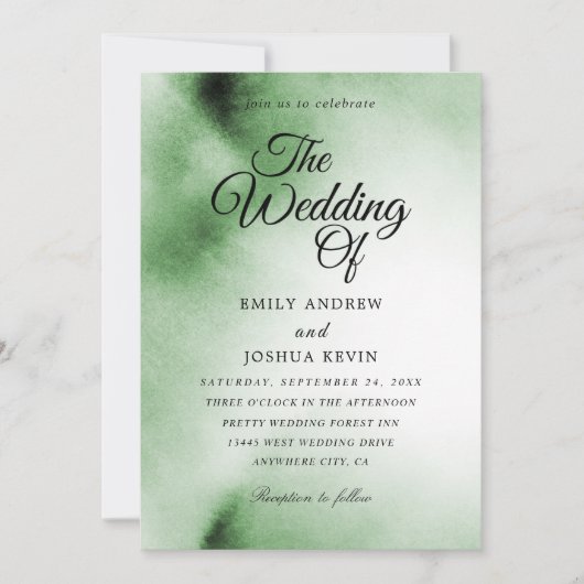 グリーンウォーター洗剤 |緑の結婚式招待状 招待状 (正面)