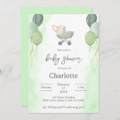 グリーンウォーター色かわいい赤ちゃんシャワー招待状 招待状 (正面/裏面)