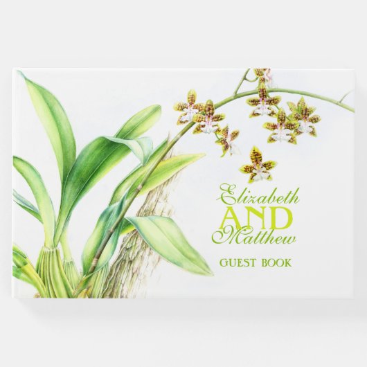 グリーンウォーター色のオーキッドアート結婚のゲストブック ゲストブック (正面)