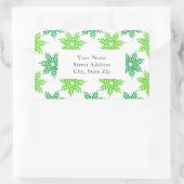 グリーンウォーター色のスノーフレーク模様ラベル 長方形シール (バッグ)