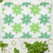 グリーンウォーター色のスノーフレーク模様 キッチンタオル (折り畳み)