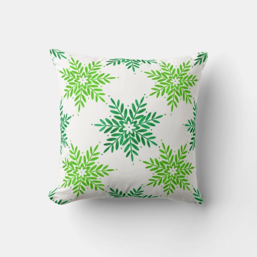 グリーンウォーター色のスノーフレーク模様 クッション (正面)