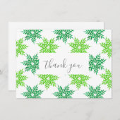 グリーンウォーター色のスノーフレーク模様 サンキューカード (正面/裏面)