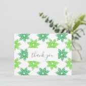 グリーンウォーター色のスノーフレーク模様 サンキューカード (スタンド正面)