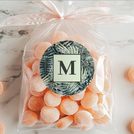 グリーンウォーター色のトロピカル葉 ラウンドシール