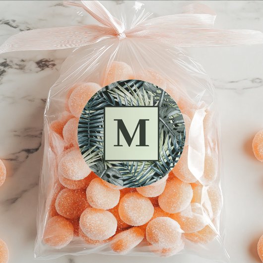 グリーンウォーター色のトロピカル葉 ラウンドシール