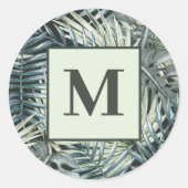 グリーンウォーター色のトロピカル葉 ラウンドシール (正面)