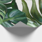 グリーンウォーター色のトロピカル葉 ラッピングペーパー (角)