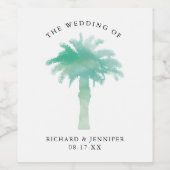 グリーンウォーター色のパーム結婚ツリー ワインラベル (シングルラベル)
