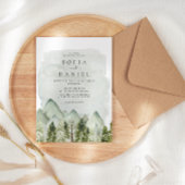 グリーンウォーター色の冬の山結婚の木 招待状