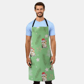 グリーンウォーター色の子猫サンタ・メリークリスマス エプロン (着用した状態)