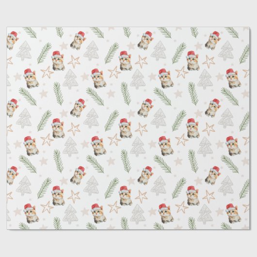 グリーンウォーター色の子猫サンタ・メリークリスマス ラッピングペーパー (フラット)