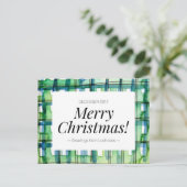グリーンウォーター色の格子状メリークリスマス シーズンポストカード (スタンド正面)