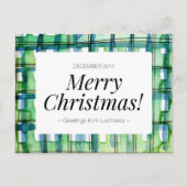 グリーンウォーター色の格子状メリークリスマス シーズンポストカード (正面)
