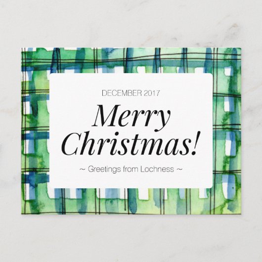 グリーンウォーター色の格子状メリークリスマス シーズンポストカード (正面)