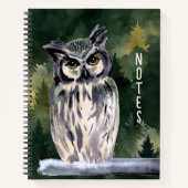 グリーンウォーター色の森フクロウ個人ジャーナル ノートブック (正面)