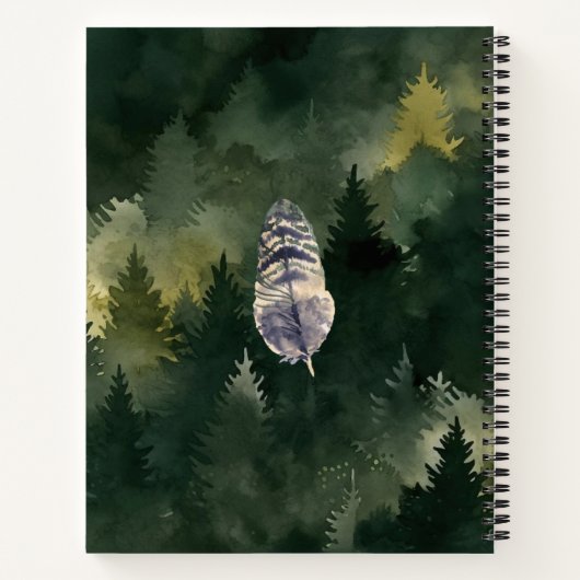 グリーンウォーター色の森フクロウ個人ジャーナル ノートブック (裏面)