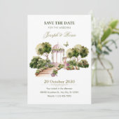 グリーンウォーター色の楽しい庭園の結婚式 招待状 (スタンド正面)