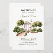 グリーンウォーター色の楽しい庭園の結婚式 招待状 (正面/裏面)